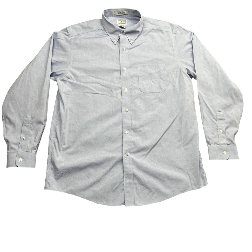 LL Bean Button Down Shirt Mens L Blue Wrinkle Free Traditional Fit 251423
